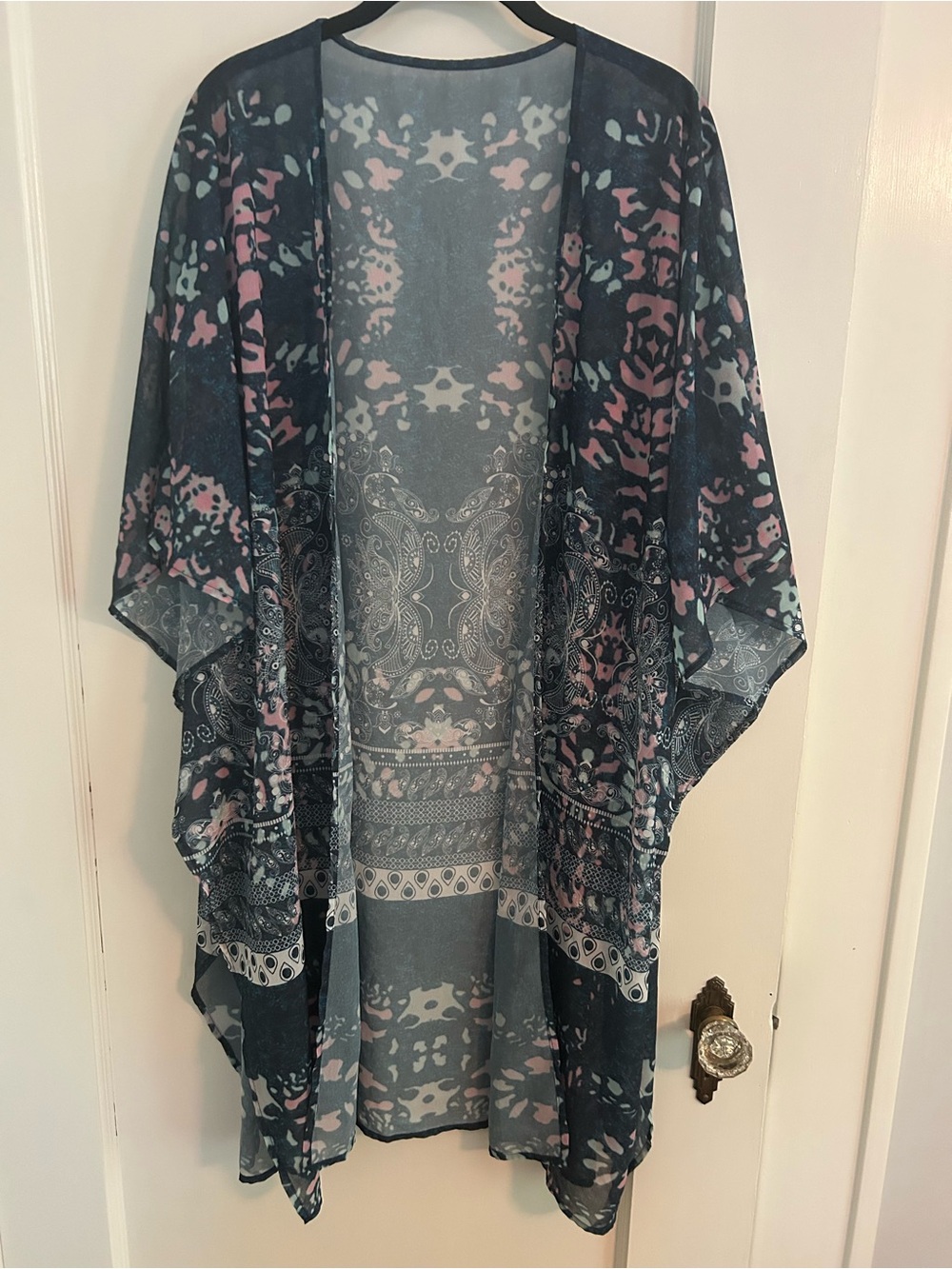 Women’s Sheer Blue Pink Paisley Kimono beach bathing suit coverup size XL